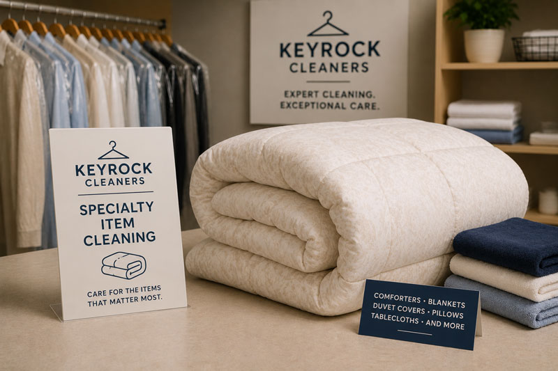Comforter cleaned at Keyrocks Cleaners